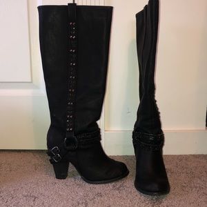 Black Studded Heel Boots